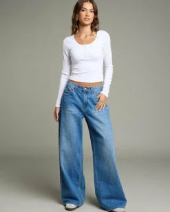 Basic Fine Rib Henley Long Sleeve Top