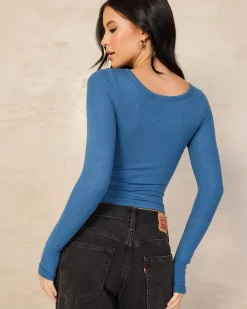 Basic Fine Rib Henley Long Sleeve Top