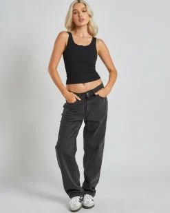 Basic Fine Rib Henley Tank Top