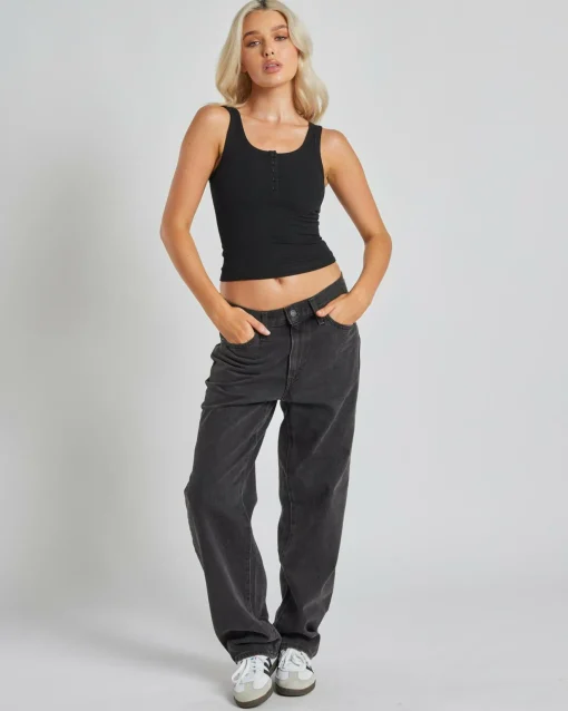 Basic Fine Rib Henley Tank Top