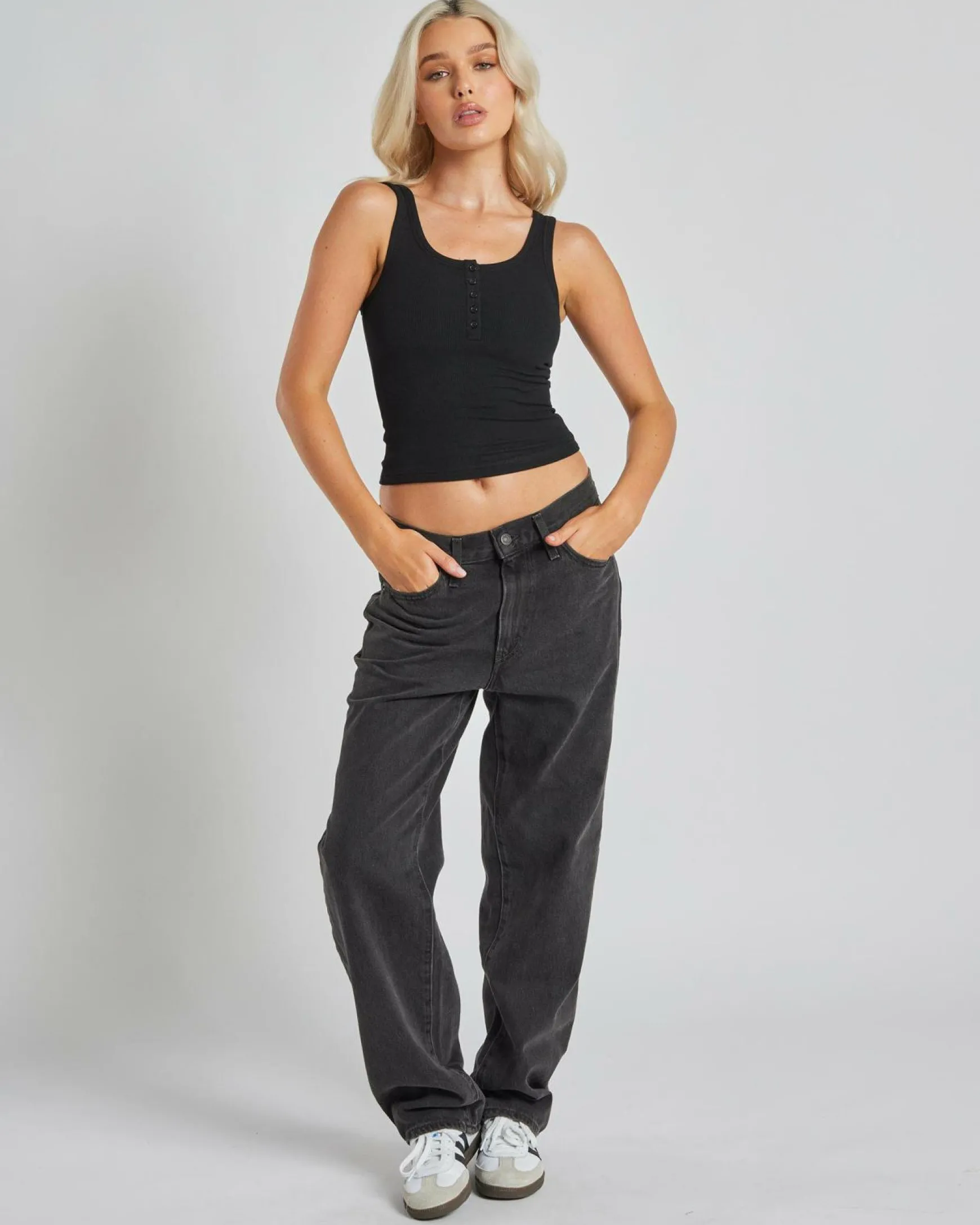 Basic Fine Rib Henley Tank Top