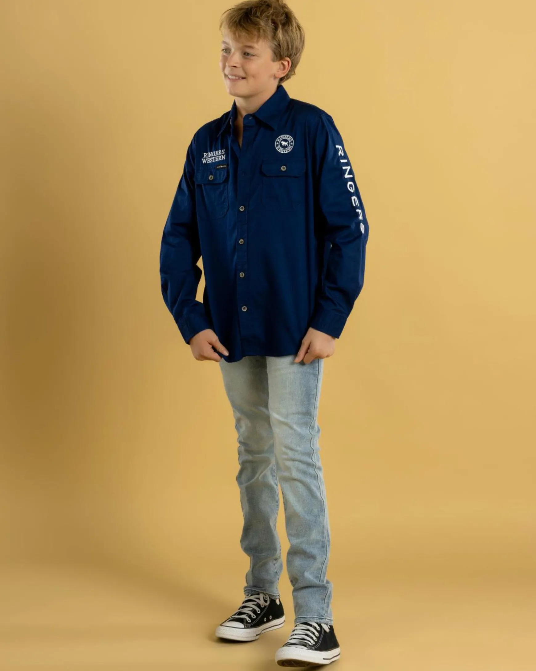 Boys' Jackaroo Full Button Work Long Sleeve Shirt