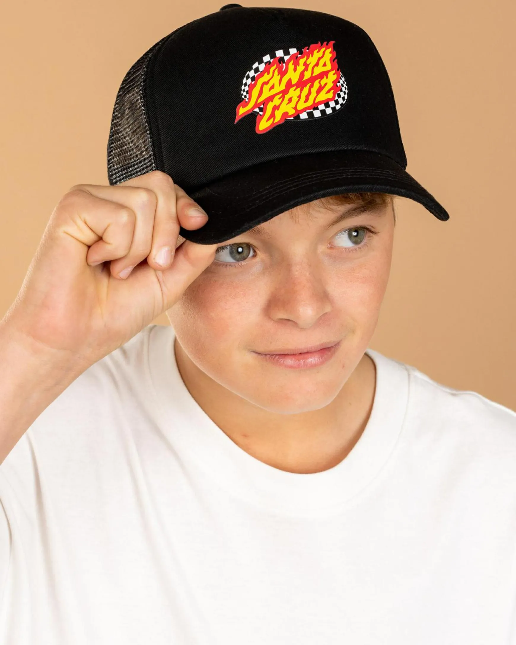 Boys' Oval Check Flame Dot Trucker Cap