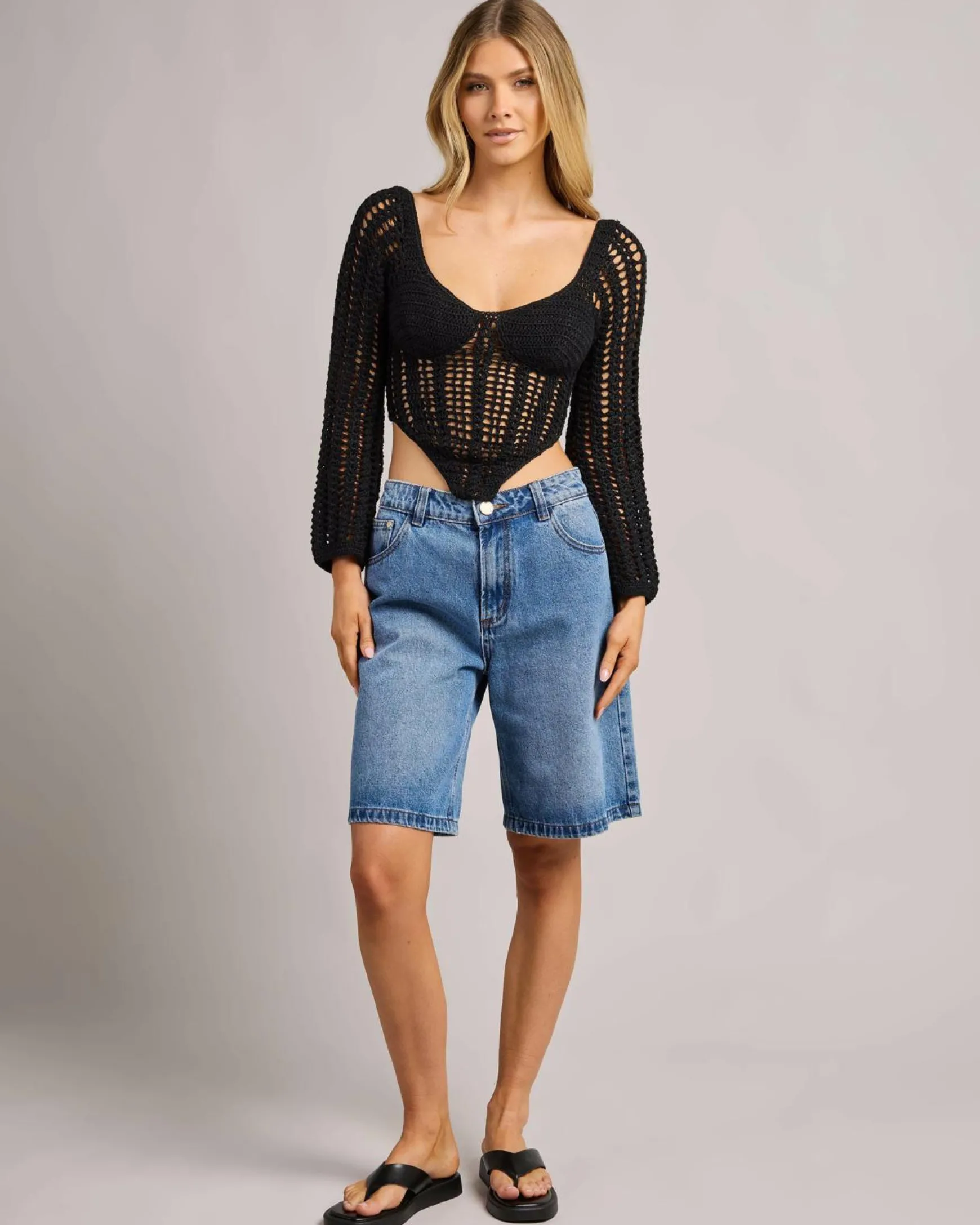 Celine Crochet Corset Long Sleeve Top