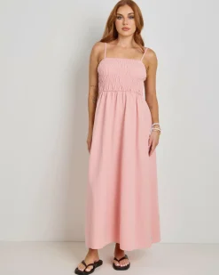 Classic Shirred Midi Dress
