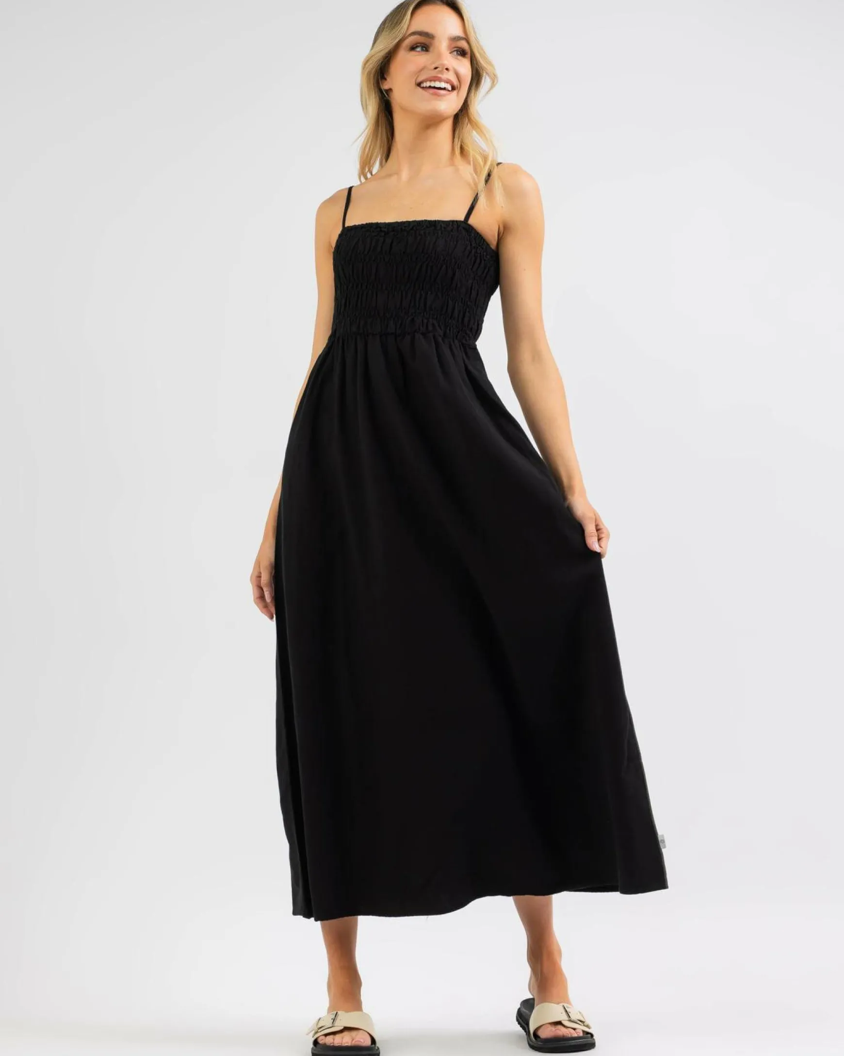 Classic Shirred Midi Dress