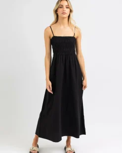 Classic Shirred Midi Dress