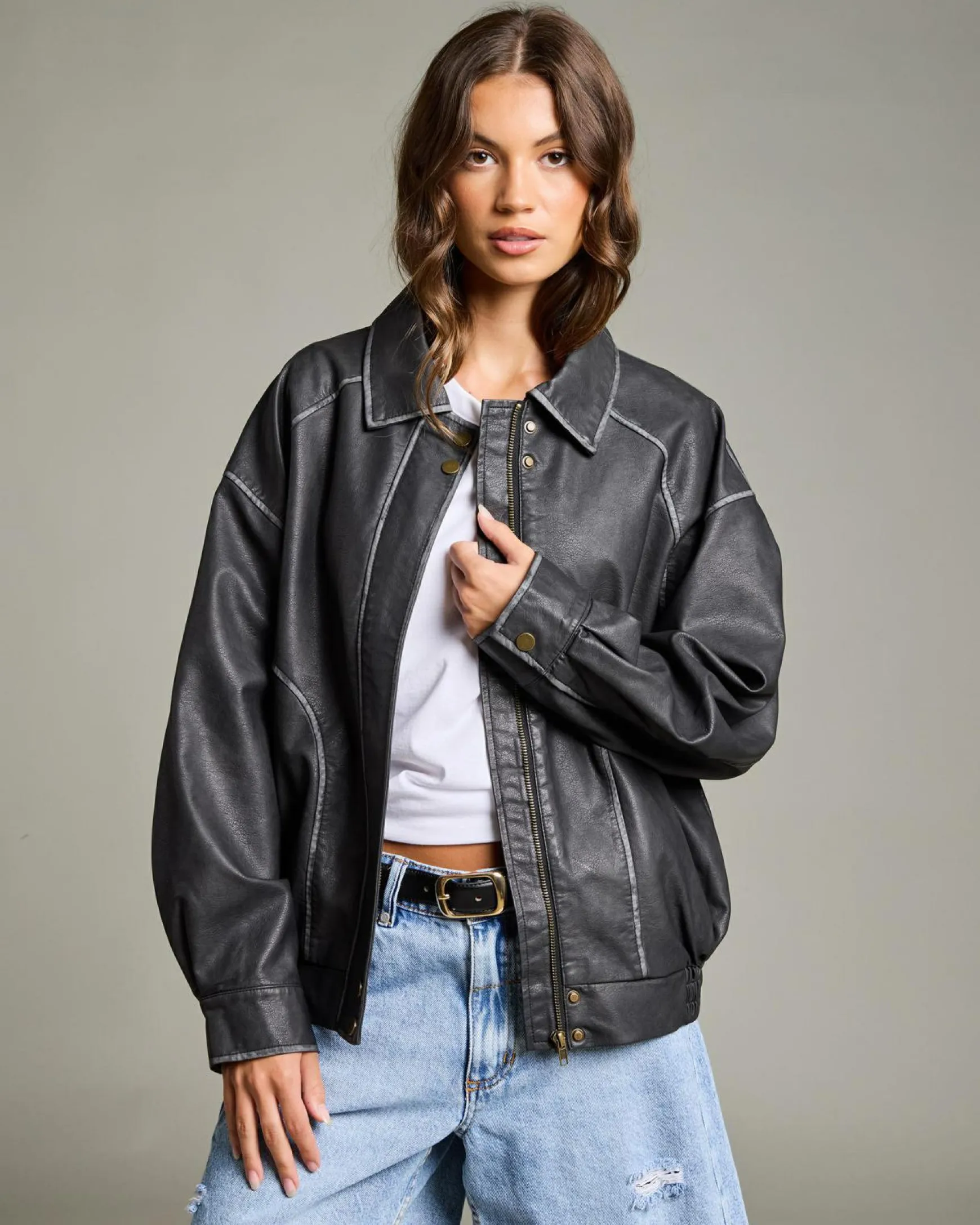 Dakota Faux Leather Bomber Jacket