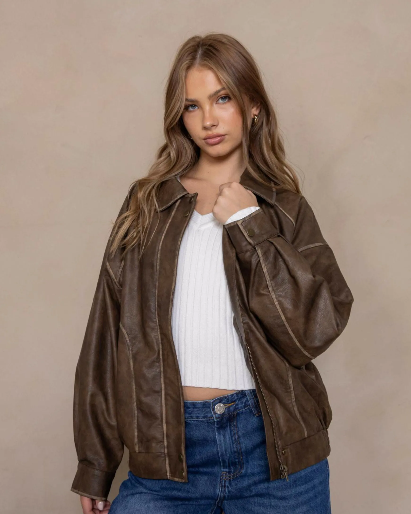 Dakota Faux Leather Bomber Jacket