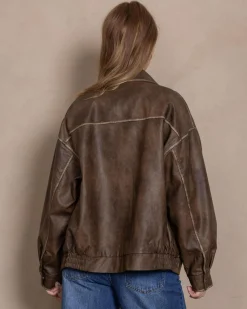 Dakota Faux Leather Bomber Jacket