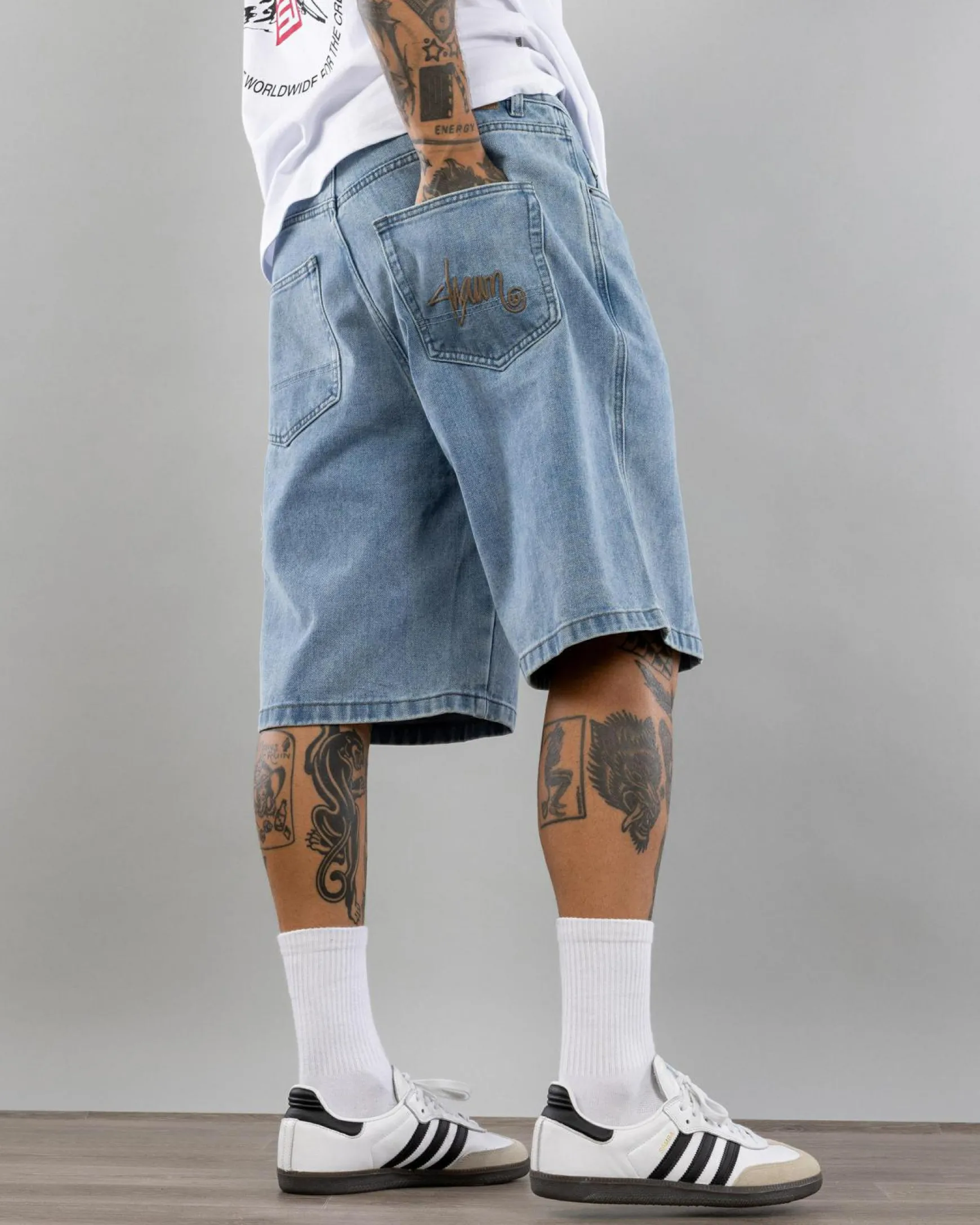 Embroidered Denim Shorts