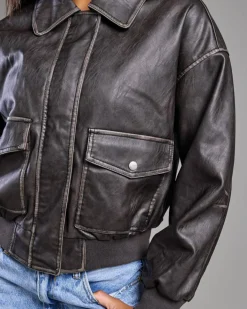 Garage Faux Leather Bomber Jacket