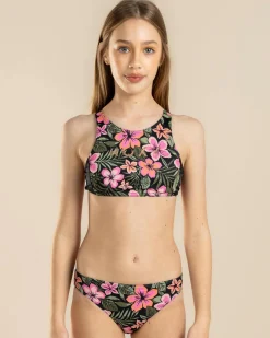 Girls' Active Floral Crop Top Bikini Set