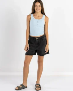 Girls' Basic Fine Rib Henley Tank Top