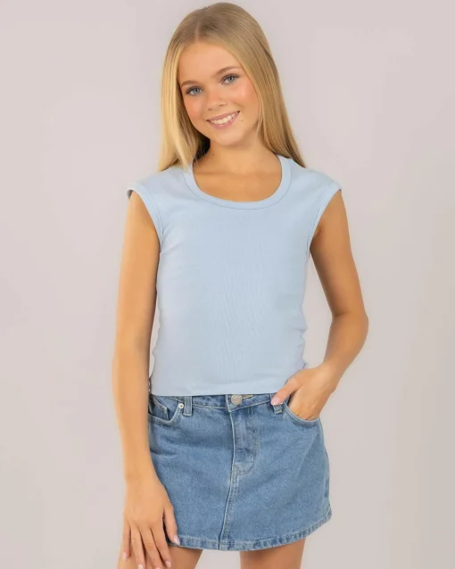 Girls' Basic Rib Scoop Neck Tee