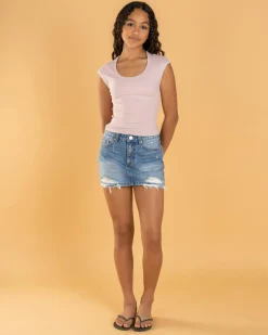 Girls' Basic Rib Scoop Neck Tee