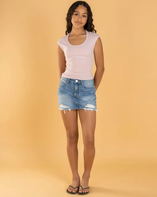 Girls' Basic Rib Scoop Neck Tee