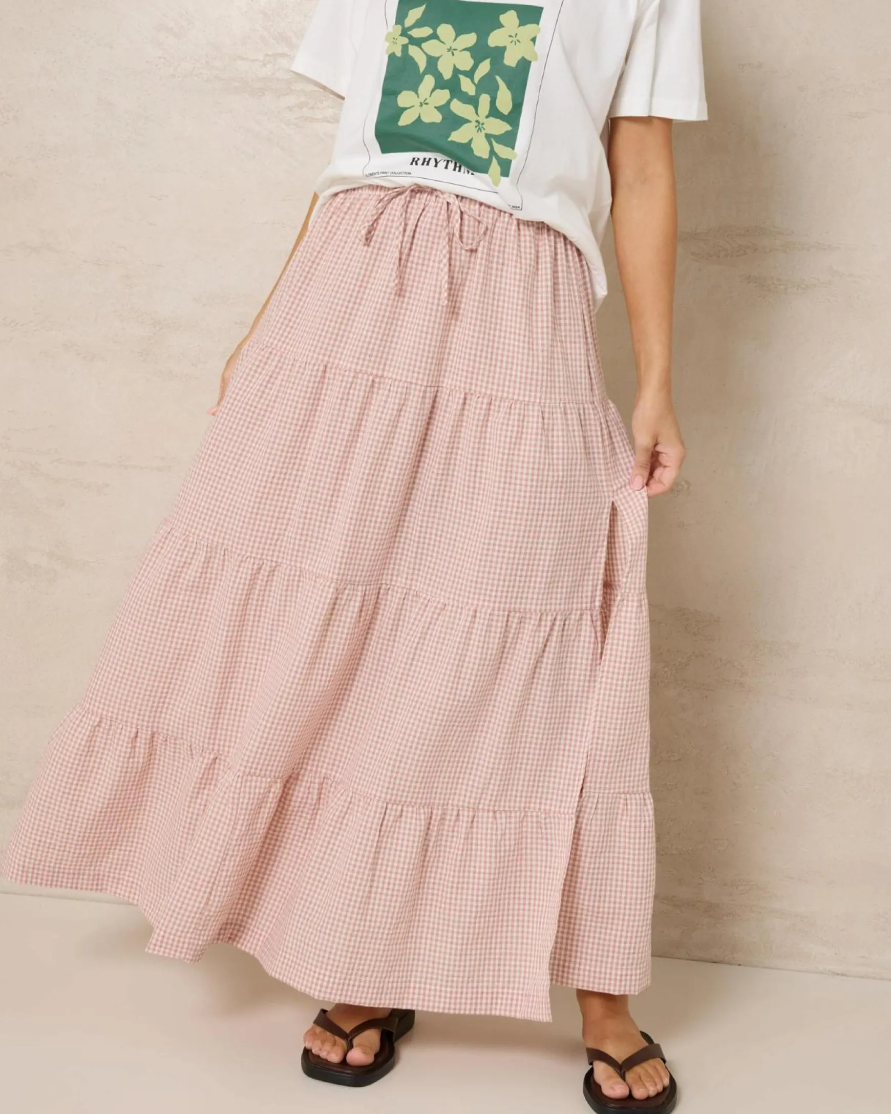 Lola Checked Tiered Maxi Skirt