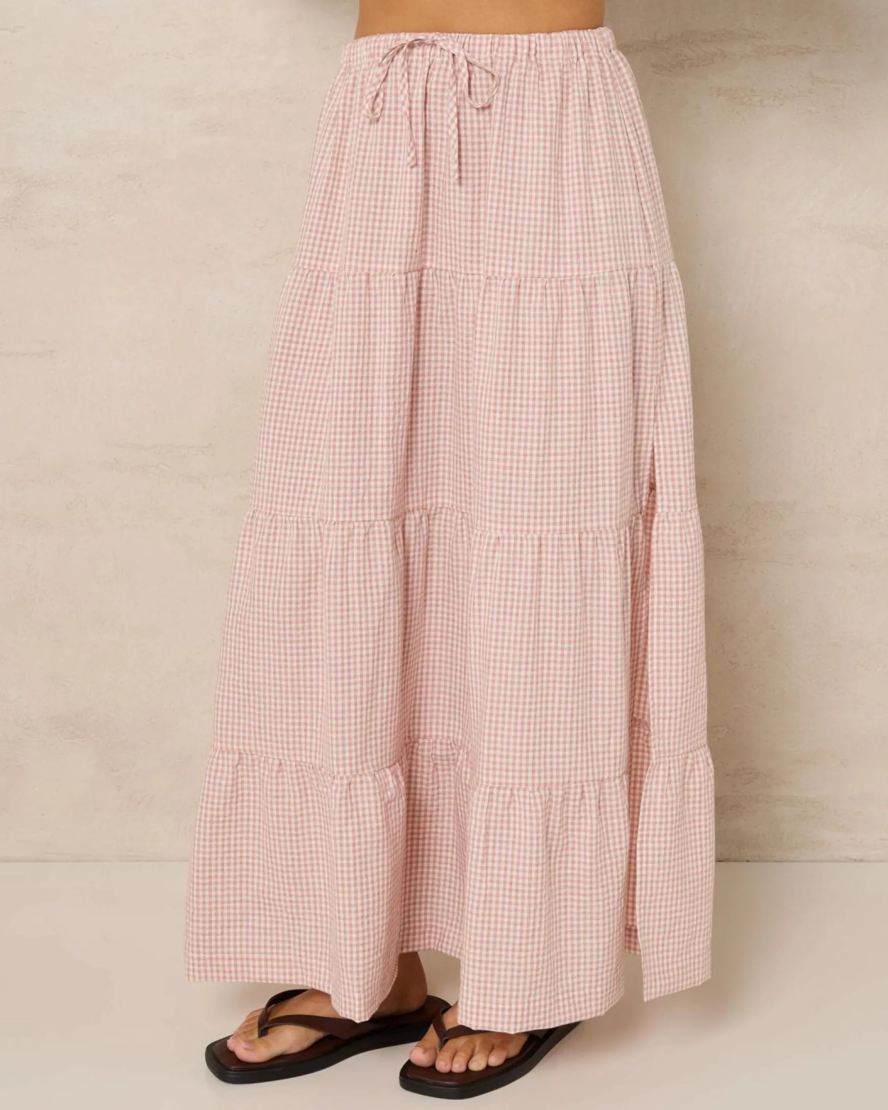 Lola Checked Tiered Maxi Skirt