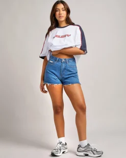 Penny Kick Flare Denim Shorts