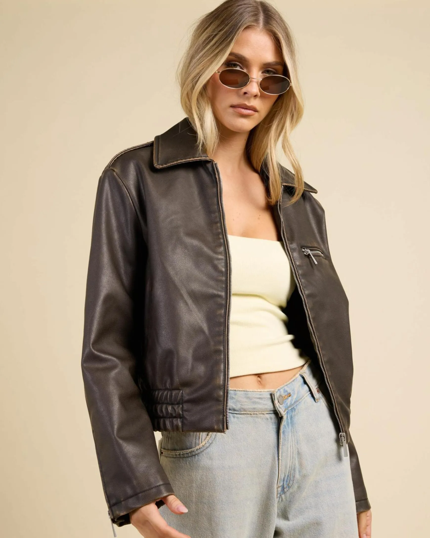 Pilot Faux Leather Bomber Jacket