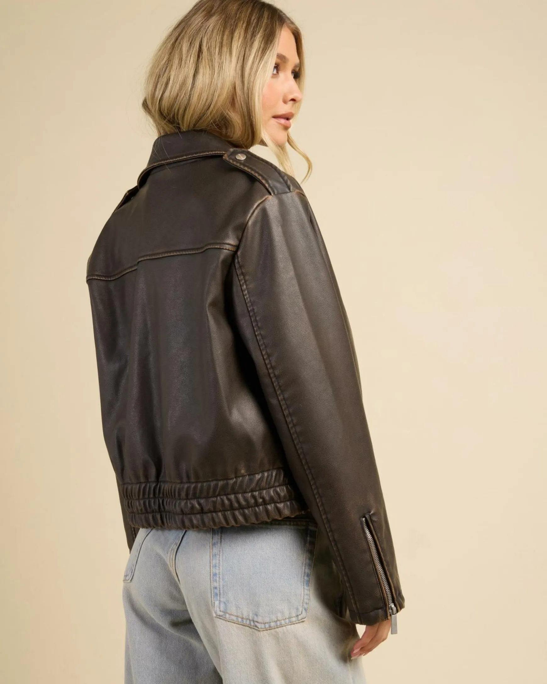Pilot Faux Leather Bomber Jacket