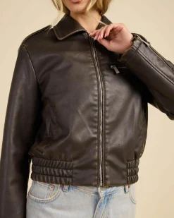 Pilot Faux Leather Bomber Jacket