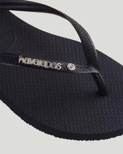 Slim Metal Logo Crystal Thongs