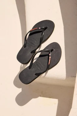 Slim Metal Logo Crystal Thongs