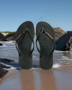 Slim Metal Logo Crystal Thongs