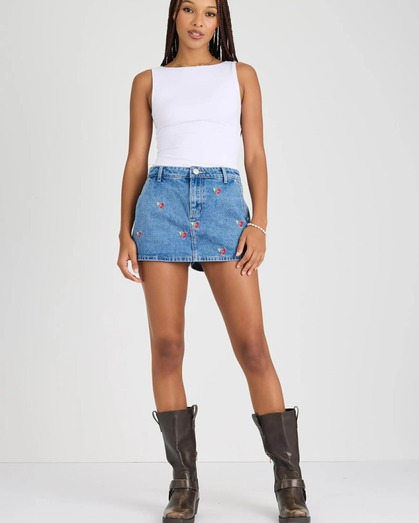 Sunday Cherry Denim Skort