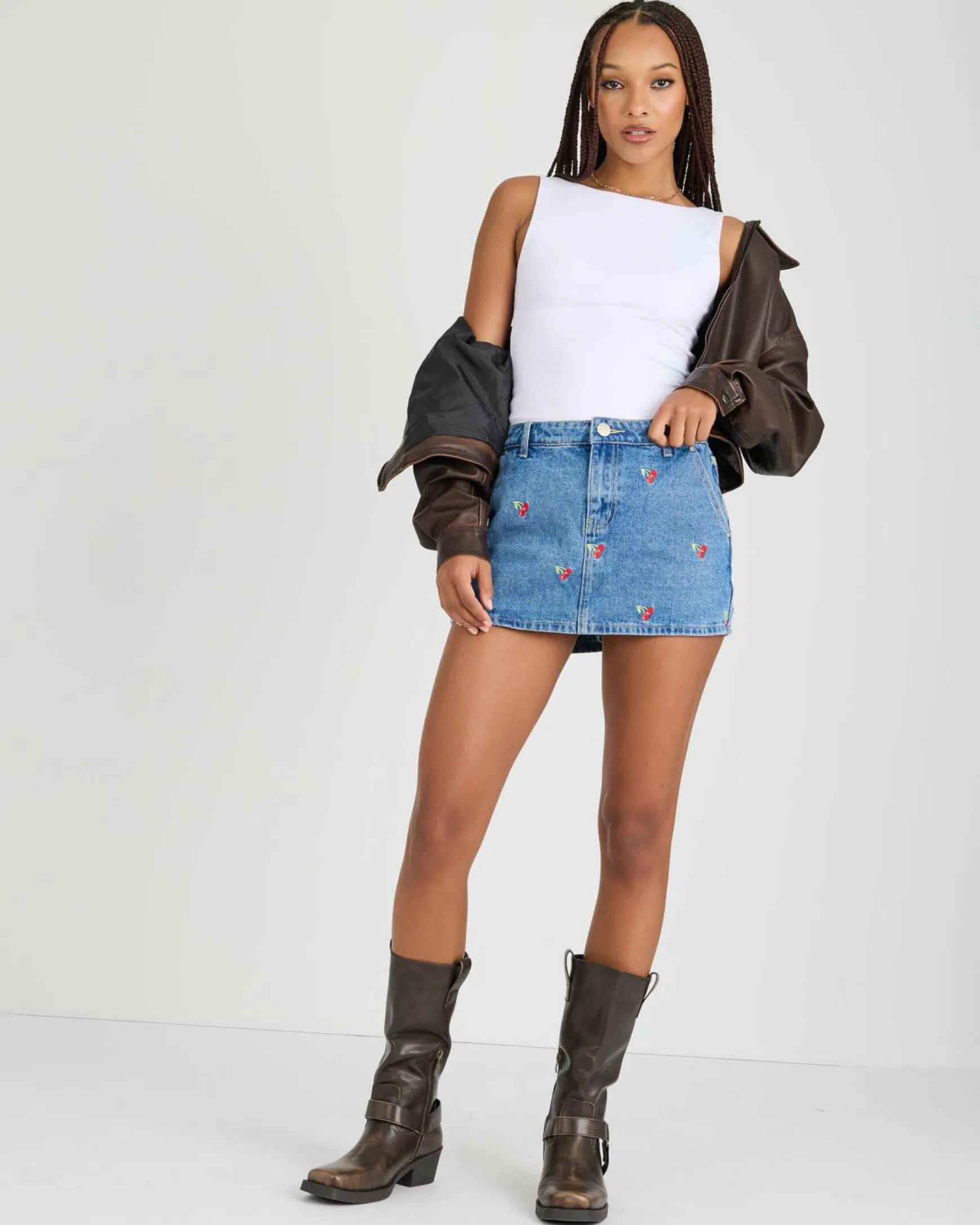 Sunday Cherry Denim Skort